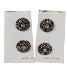 4 Antique Silver Shank Buttons 3/4" (19mm) Metal Streamline Made In USA #J-11