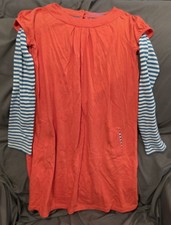 NWOT Mini Boden Girls Dress Coral  Blue Stripes W/Pockets 9-10 Years Free Ship