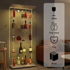 Floor Standing Curio Bookshelf W/door Glass Display Cabinet 4 Display Shelves