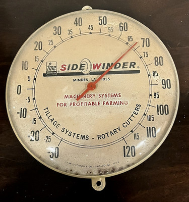 Vintage Sidewinder Farm Machinery Thermometer Glass Face FMC Corp Minden LA. (EY
