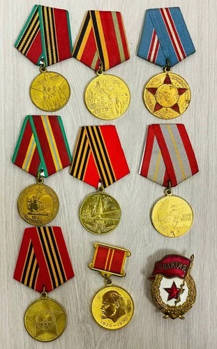 USSR Soviet Military Medals  Set of 9 Medals With Ribbons WW2 Veteran