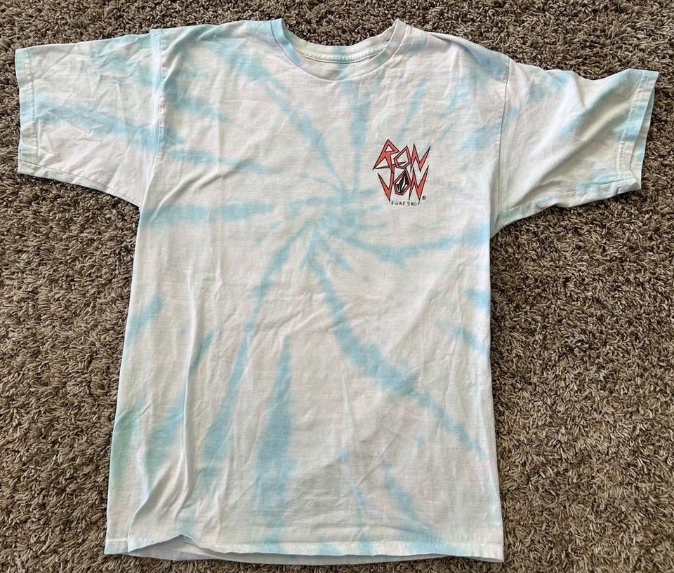 Volcom Ron Jon Shirt Men’s Large Tie Dye Blue White Palm Tree Graphic Print - Image 2 of 4
