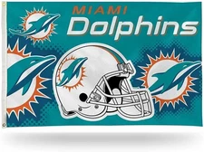 Miami Dolphins Premium 3x5 Feet Flag Banner, Helmet Design, Metal Grommets,...