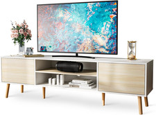 Mid-Century Modern TV Stand with Storage, 65 Inch, White Oak