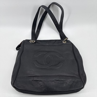 CHANEL COCOMARK BLACK LEATHER TOTE CC LOGO SHOULDER BAG PURSE