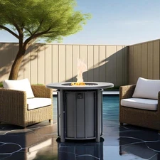 Propane Gas Fire Pit Table 30-inch Steel Frame with Wood-Grain Ceramic Tabletop