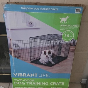 Vibrant Life Two-Door Dog Training Crate, 36 in Steel, Medium/Large Dog