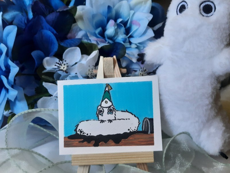 ACEO Original Cute Anime Witch Hat Atelier Brush Buddy 2 2.5" x 3.5" OOAK Jess O