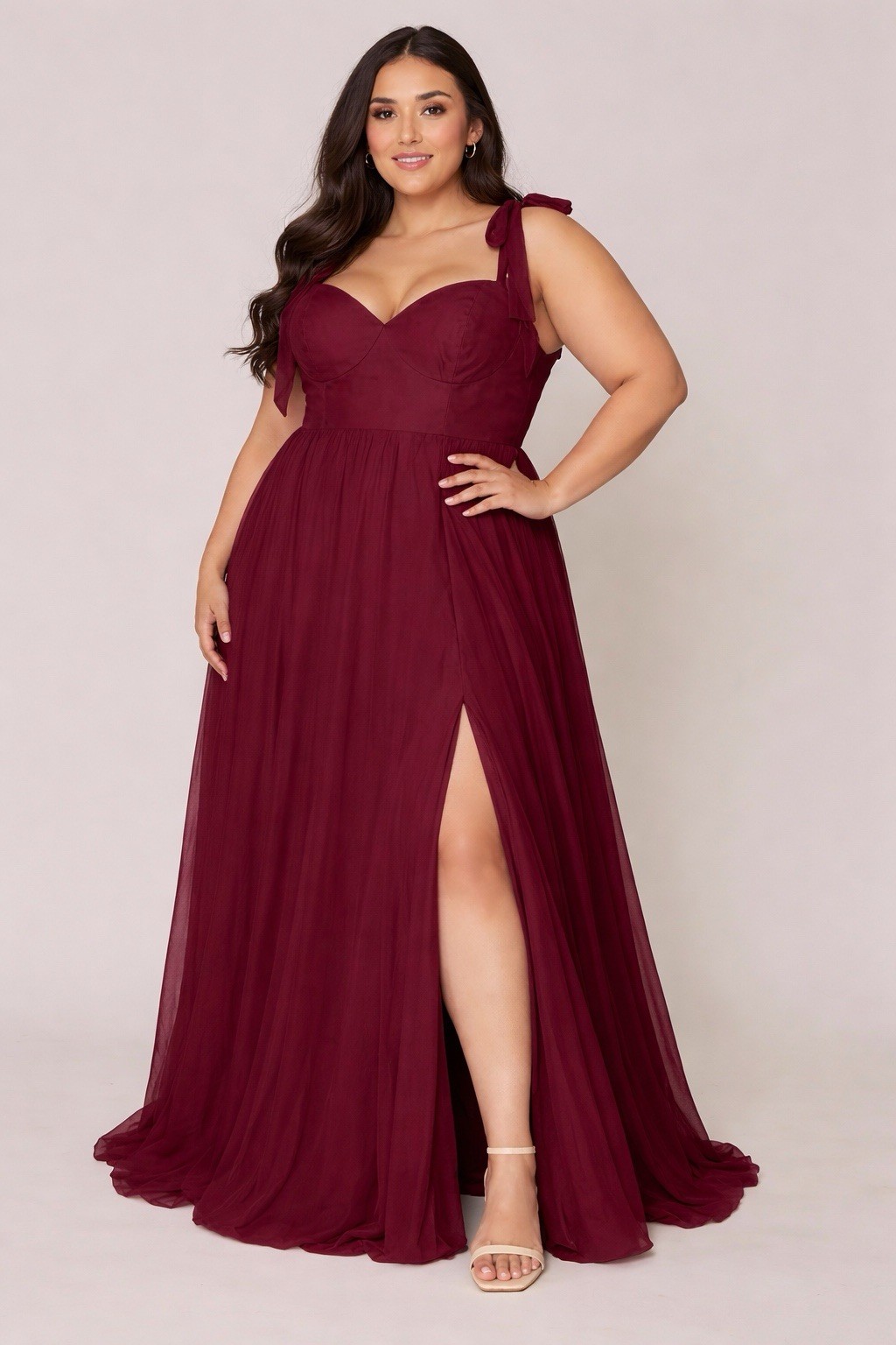 Revelry Serenity Style  Burgundy Corset Bows Adjustable Straps Sweetheart Dress