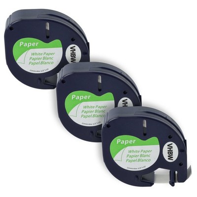 3x Schriftband Papier für Dymo LetraTag Plus LT-100T XM Schwarz/Weiß 12mm 4m