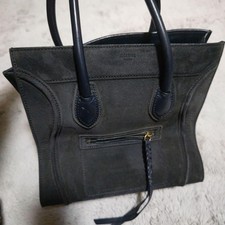 CELINE Suede Tote Bag Navy Square Luggage Phantom 11.8in Laptop Authentic Women