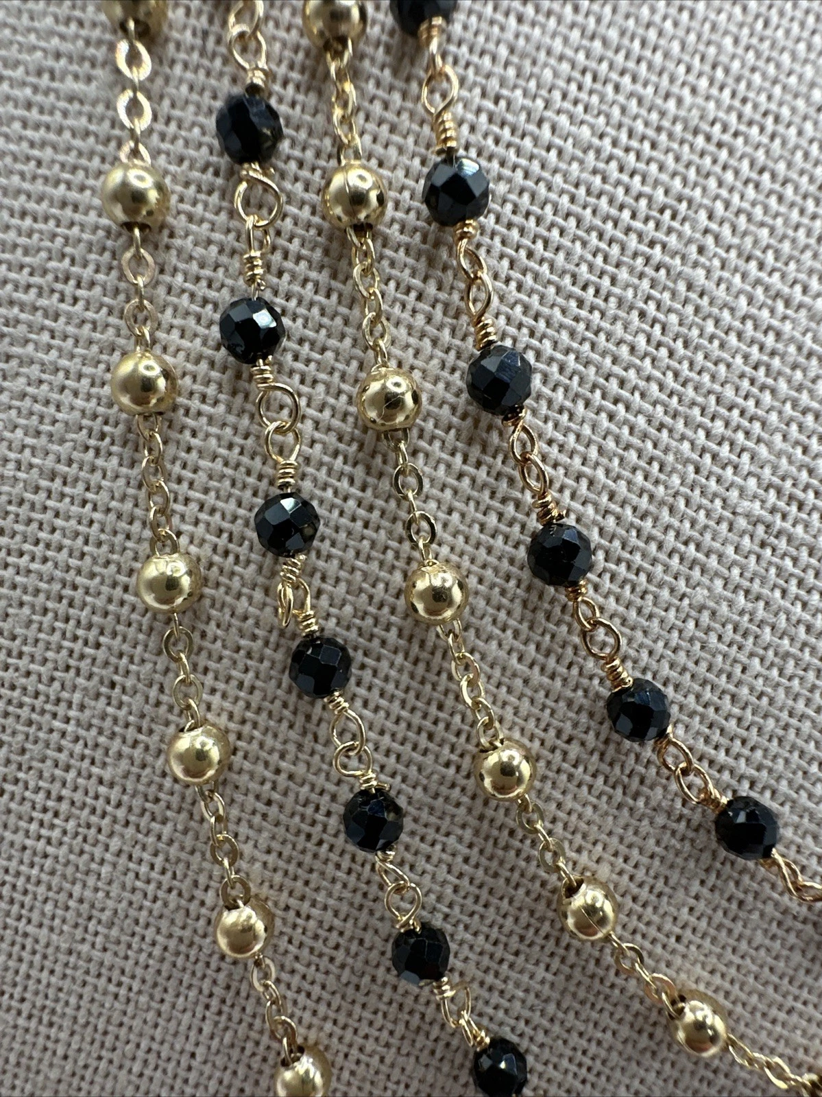 Bellezza Gold Dainty Black Spinel Beaded Layered Chains Necklace Italy 18” - product detail image 2