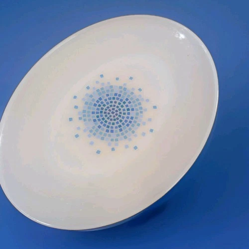 Vintage 60s Fire King 12 inch platter blue mosaic milk glass Oven Ware 12 GLOWS