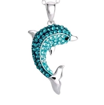 Delphin echt Kristall Anhänger 925 Sterlingsilber 18'' Halskette
