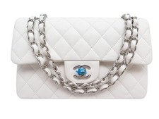 NUOVA BORSA CHANEL SENZA TEMPO PICCOLA CLASSICA IN PELLE CAVIALE BIANCA BORSA...