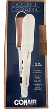 Conair Double Ceramic Flat Iron; 1.5 Inch Flat Iron; White/Rose Gold