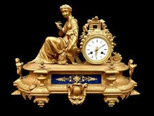 Antique Clock French Bronze 19th Century Victorian Ormolu Bell Striking Mantel