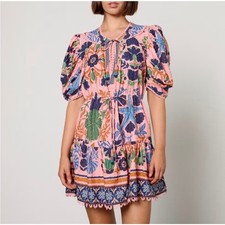 Farm Rio Seashell Tapestry Short-Sleeve Mini Dress Size Medium Cotton EUC