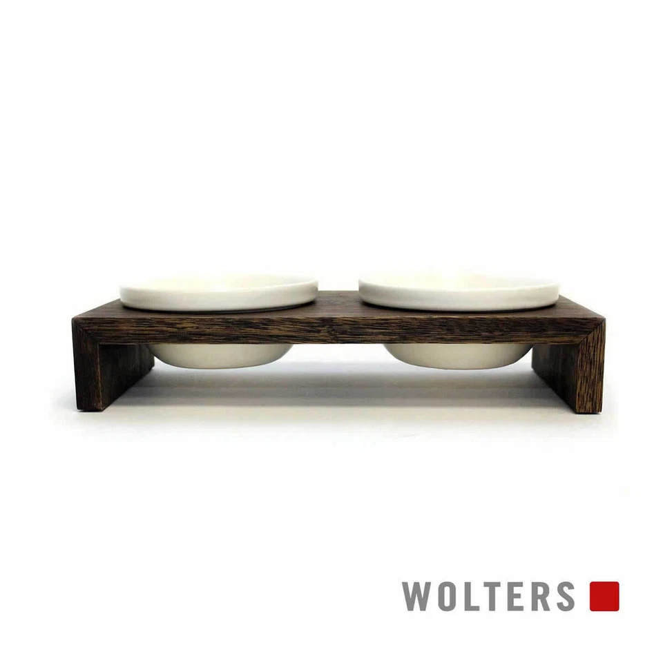 Wolters Gohan Doppelnapf für Hunde, erhöhter Keramiknapf, Walnuss Holz - Bild 2 von 3