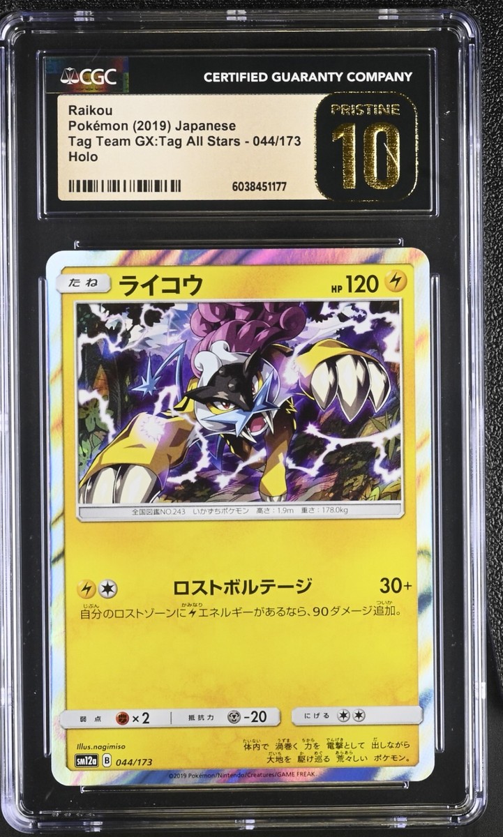 CGC 10 Pristine Raikou Holo 044/173 Tag All Stars sm12a Pokemon