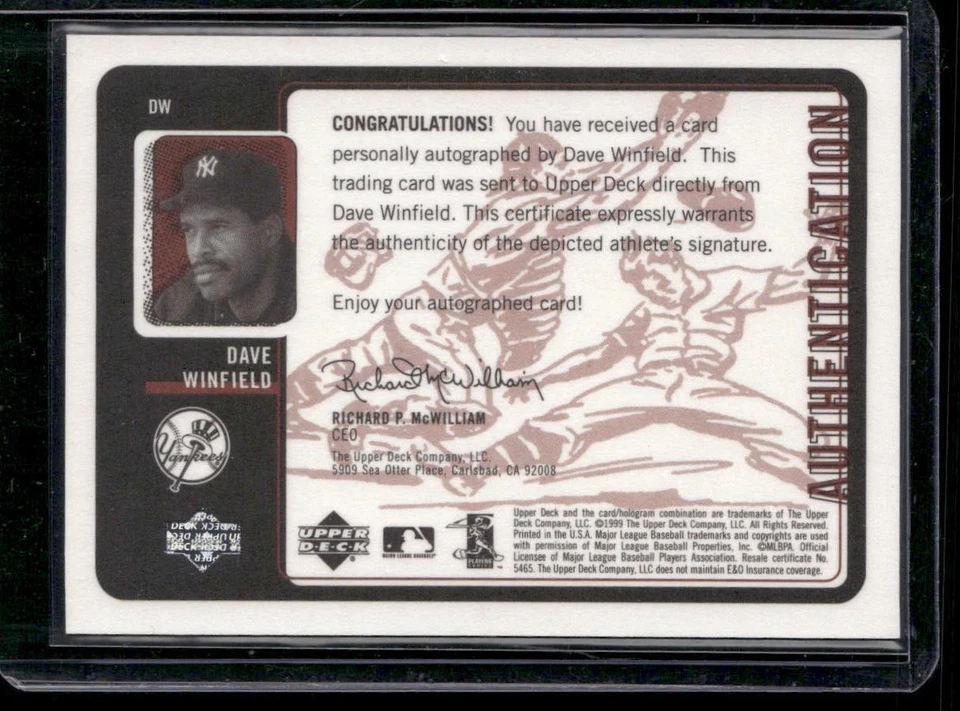 1999 Upper Deck Retro #DW Dave Winfield Inkredible AUTO - Image 2 of 2