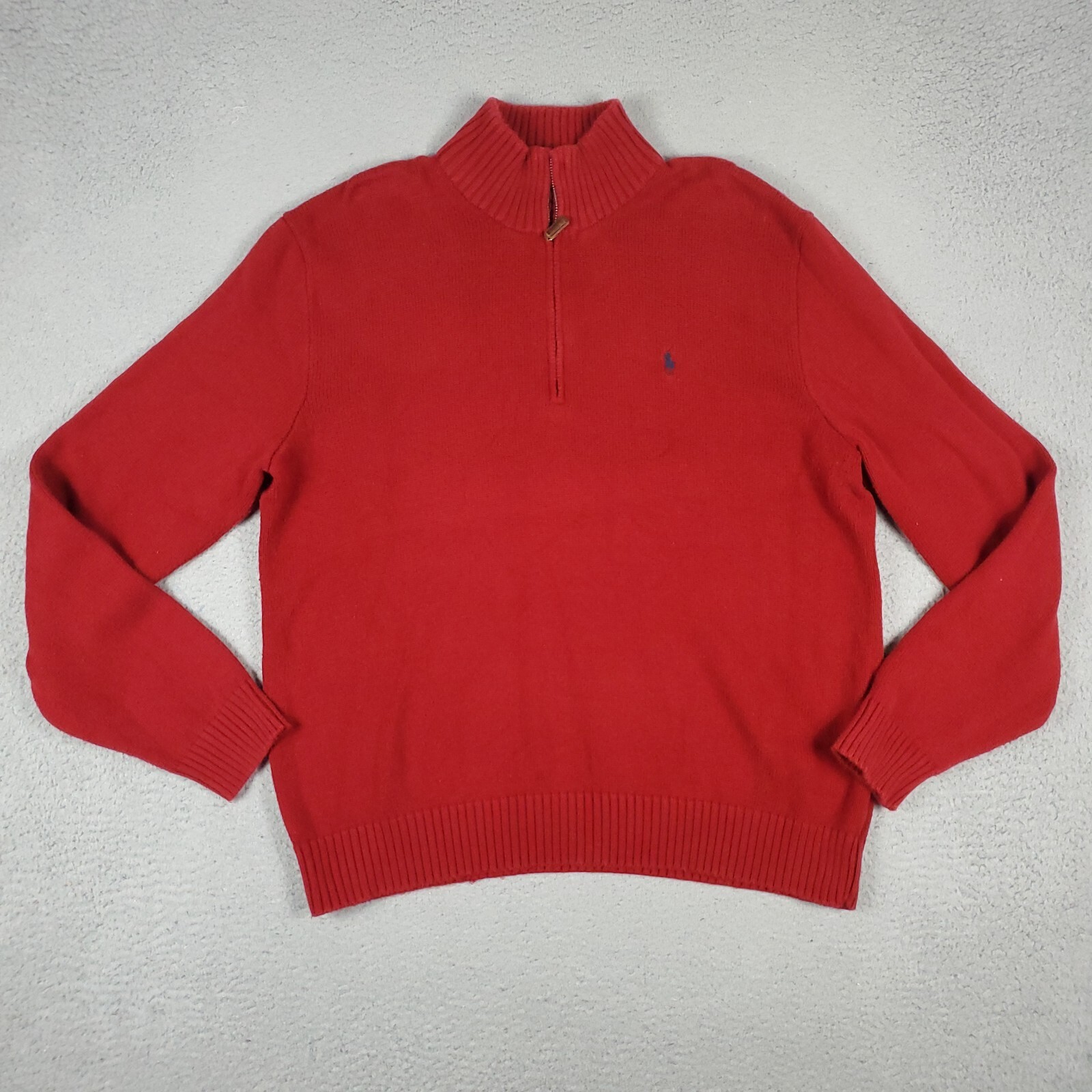Maglione pullover pony Ralph Lauren rosso manica lunga quarto zip XL