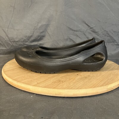 Crocs Kadee Womens 7 Black Slingback Flats Peep Hole Slip On Comfort Shoes 11215