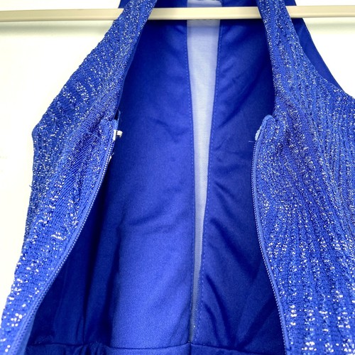 Charlotte Russe Electric Blue Cutout Halter Mini Dress XS Metallic Semi Formal - Picture 13 of 17
