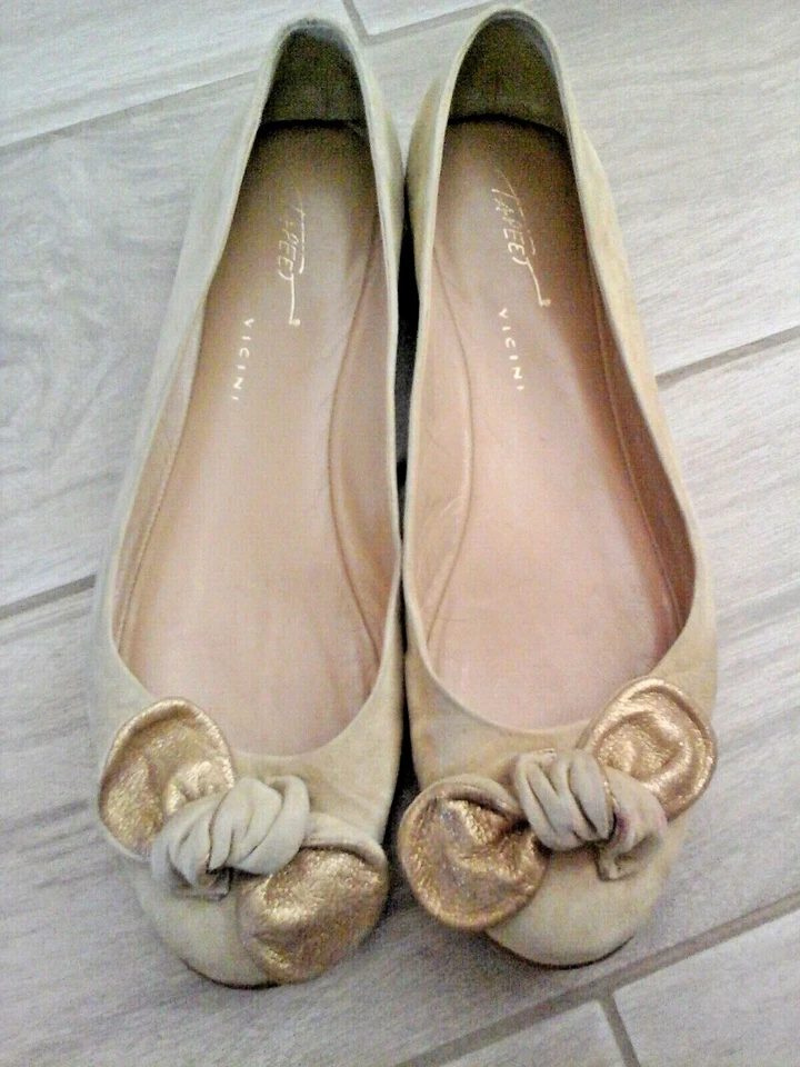 Tapeet vicini 意大利米色麂皮绒皮革芭蕾平底鞋 37 1/2 码 — 第 2/4 张图片