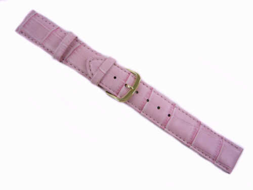 Uhrarmband Uhrband mit silberner Schließe Kroko glänzend Leder-Band 20 mm rosa - Afbeelding 1 van 1