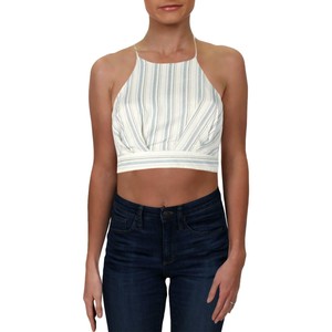 Aqua Womens White Striped High Neck Criss-Cross Back Crop Top Shirt S BHFO 4058 | eBay