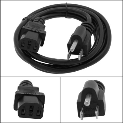 6ft - 3 Prong AC Power Cord for Computer PC Monitor Printer LED LCD LG Vizio TV