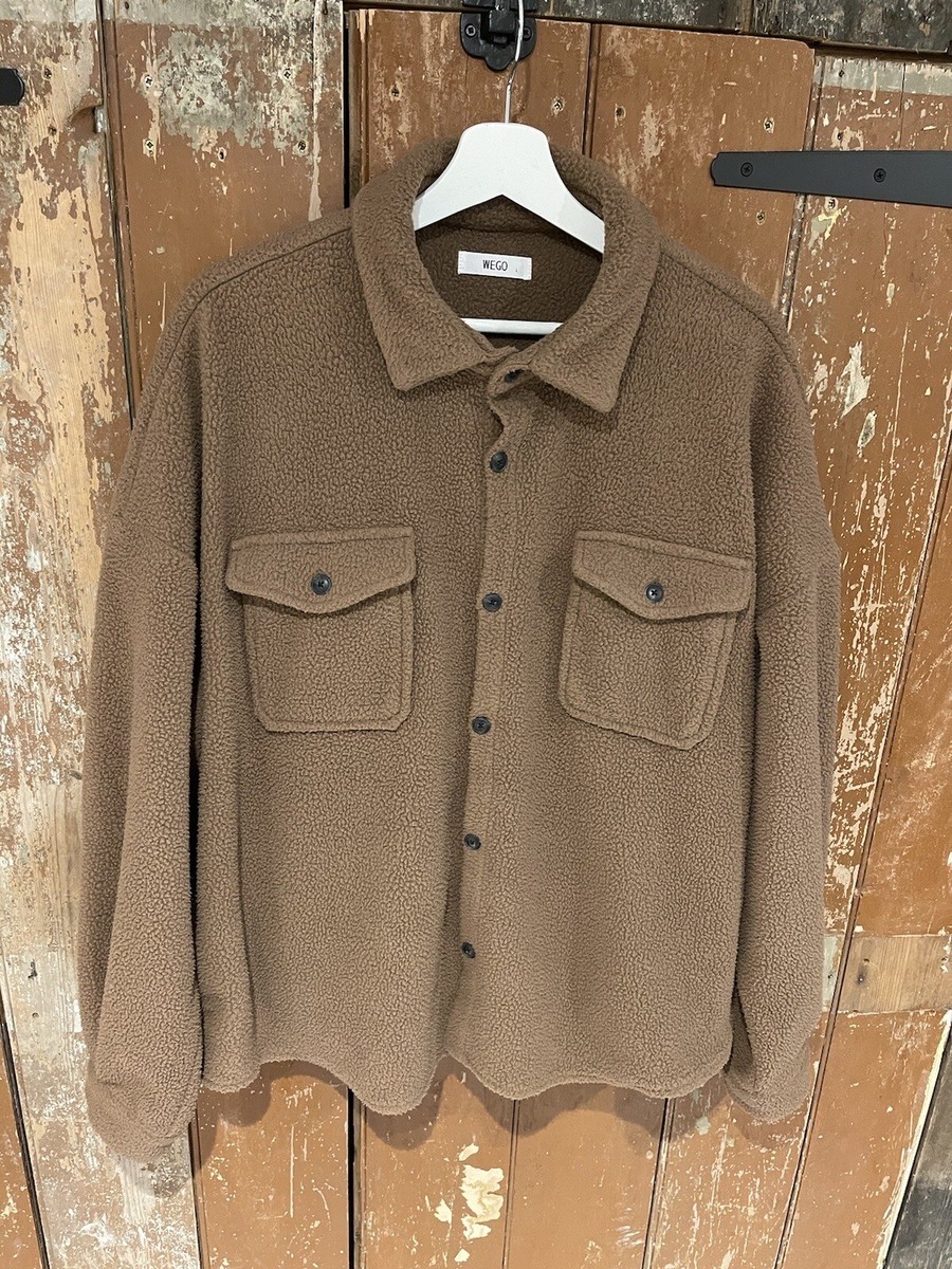Wego Fleece Shirt Jacket Jumper Brown Women's Size Large Pockets Button  Closure
