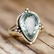 Statement Aquamarine Ring Handmade Solid 925 Silver Sterling Ring All Size SR517