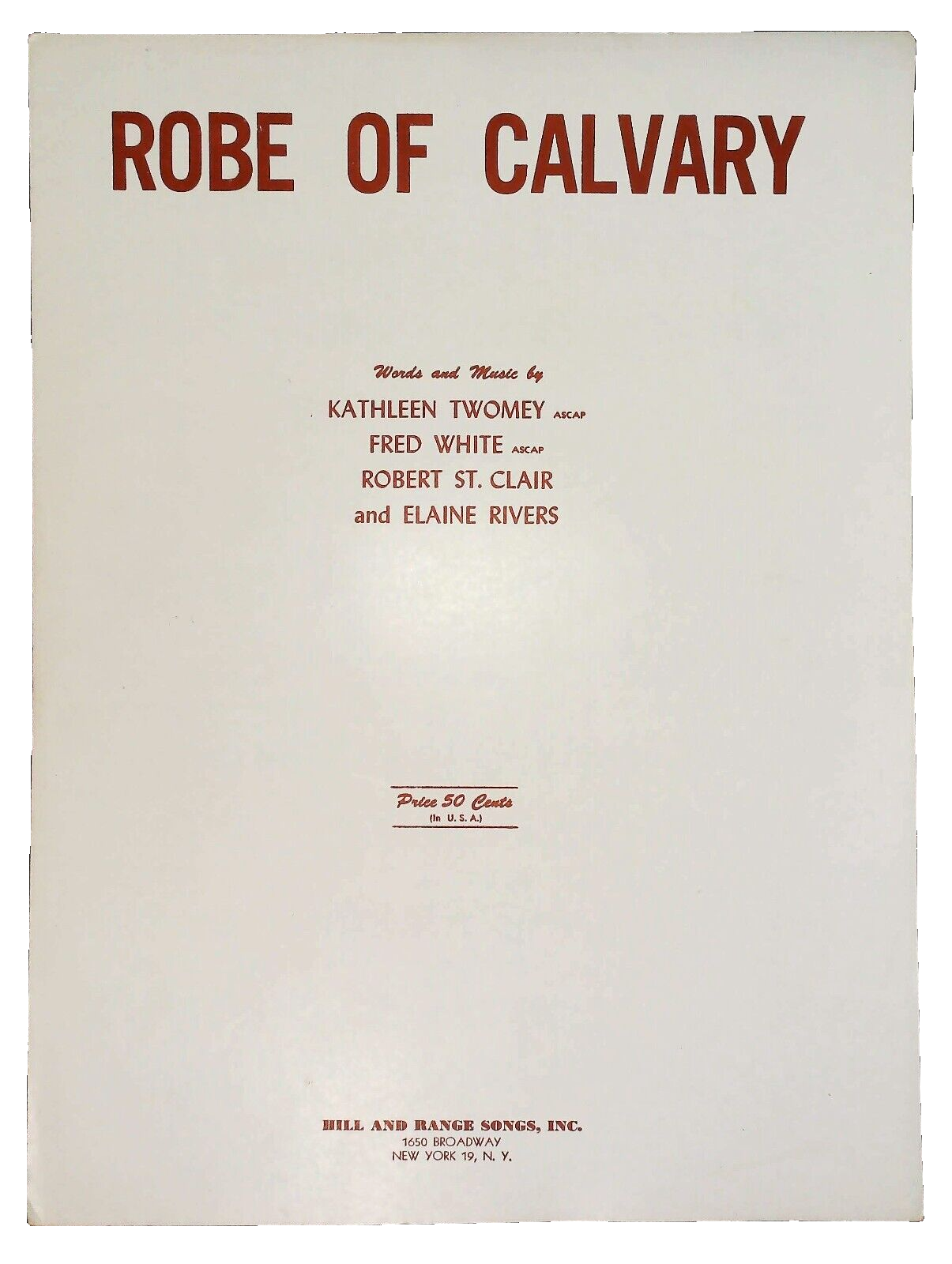 Robe of Calvary 1953 Twomey White St Clair & Rivers Gospel Sheet Music-image
