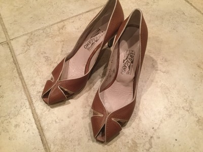 camel peep toe heels