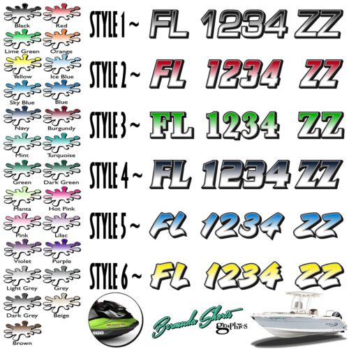 Boat Registration Numbers & Letters 2 Pack Custom 3" Boat & Jetski Stickers X2GR - Picture 1 of 11