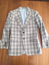 Yves Saint Laurent Wool Blue PLAID blazer suit tuxedo MENS Small Two Button SLIM