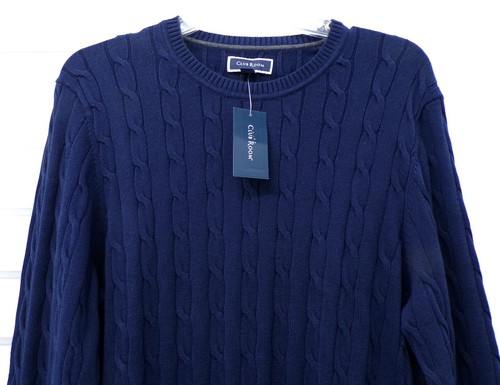 Suéter Club Room para hombre talla: grande cuello redondo tejido con cable azul marino - Imagen 4 de 6