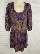 Ecote Urban Outfitters Blue Aztec Print Blouson Back Zip Knee Length Dress S