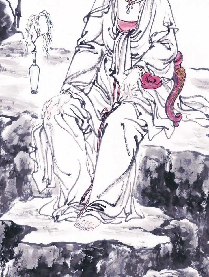 掛軸1967 ORIENTAL ASIAN FINE ART CHINA FAMOUS FIGURE PAINTINGGuanyin