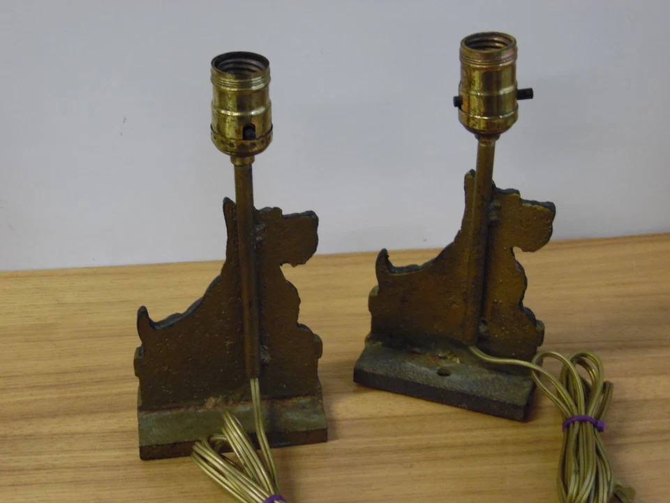 Pair of Antique Cast Iron lamps Black Scottie Dog Scottish Terrier lamp light - Изображение 4 из 4