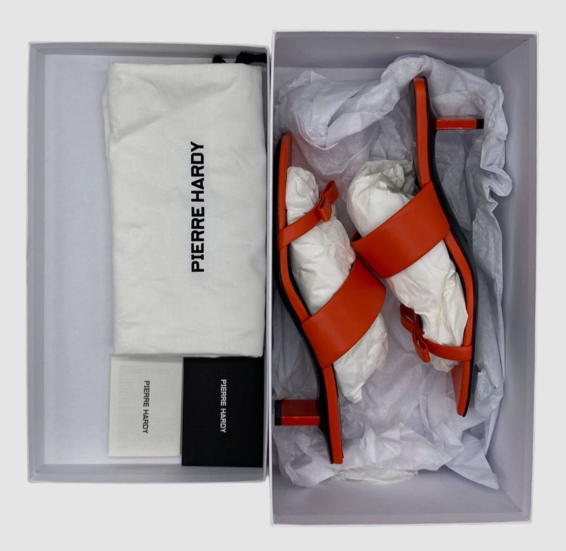 $695 Pierre Hardy Women's Red Strappy Slip-On Heel Shoes