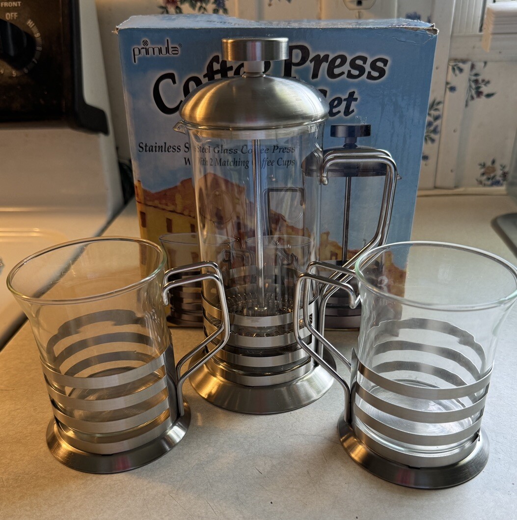 Gift Set 3 Cup Stainless Steel Press With 2 Matching Cups
