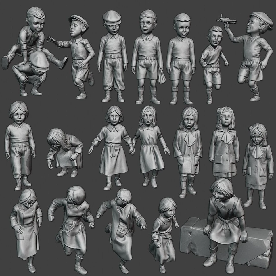LASER CREATION-WORLD Kinder WW2 - 20 Stück Resin Figuren Set - 1:24, 1:32, 1:35, 1:48, 1:72, 1:87