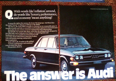 1975 Audi 100LS Luxury Car - print ad - 3 page