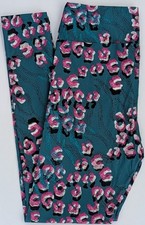 OS LuLaRoe One Size Leggings Teal Green Pink Print NWT X85