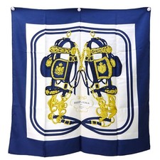 Hermes BRIDES de GALA Scarf 90 Beige Navy Gold Authentic Vintage Rare