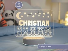 Custom Name LED Night Light with Cute Animal Characters