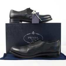 Prada Derby Antiqued Leather Lace-Up Loafers In Black - Men's Brand Size 8.5